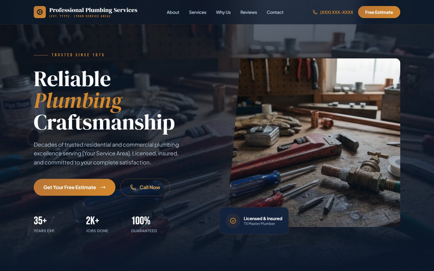 CopperLine Plumbing classic professional website design with copper accents