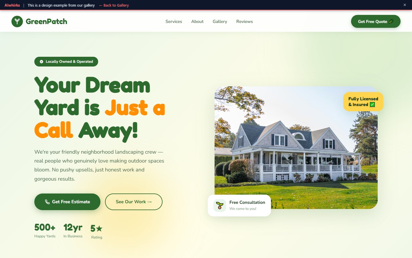 GreenPatch Landscaping website design with bright modern styling