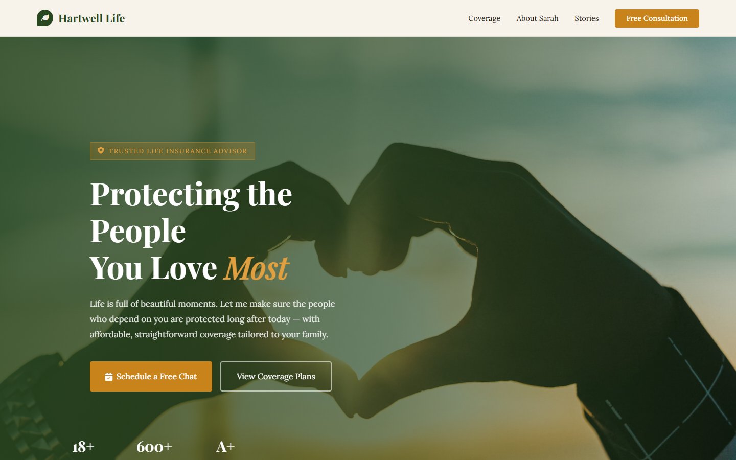 Hartwell Life Insurance warm traditional website design