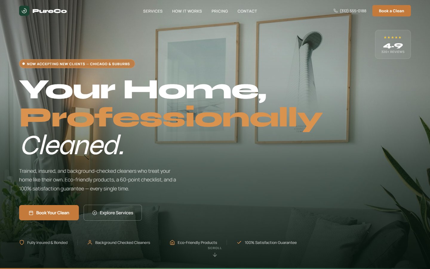 PureCo modern nature cleaning service website design