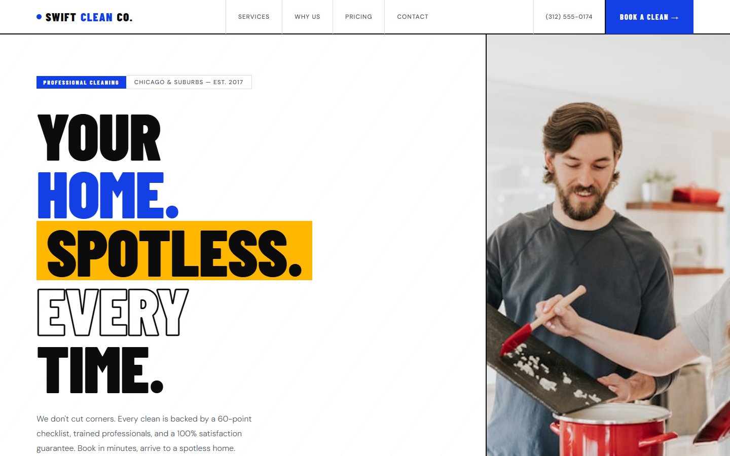 Swift Clean Co. brutalist editorial cleaning service website design